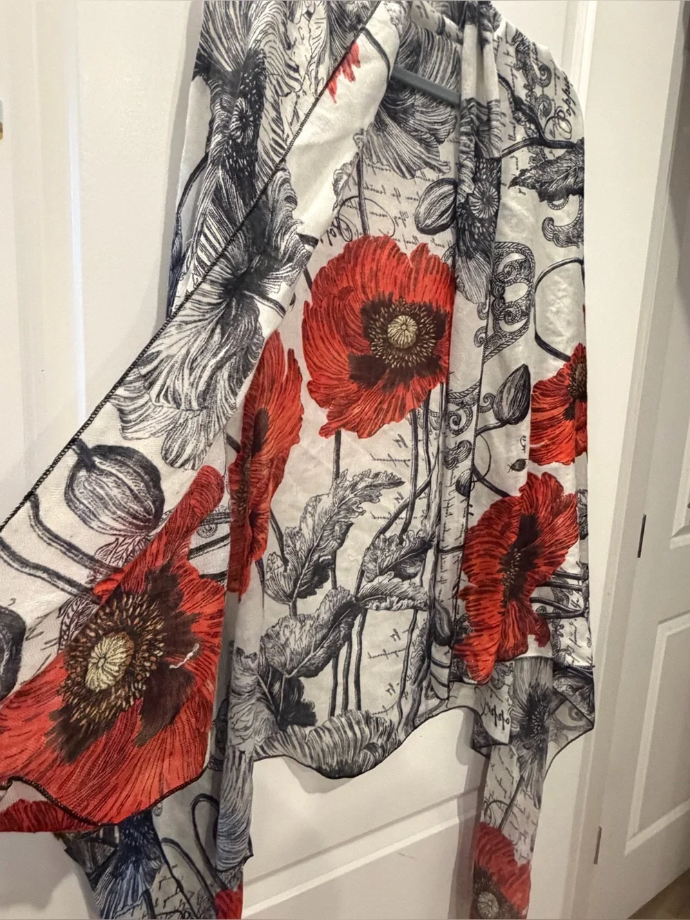 Floral Red & Gray Lightweight Shawl kimono
